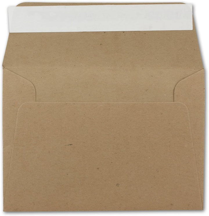 200x Briefumschläge DIN C6 Kraftpapier - Braun - Vintage Recycling Kuverts mit Haftklebung - 114 x 1