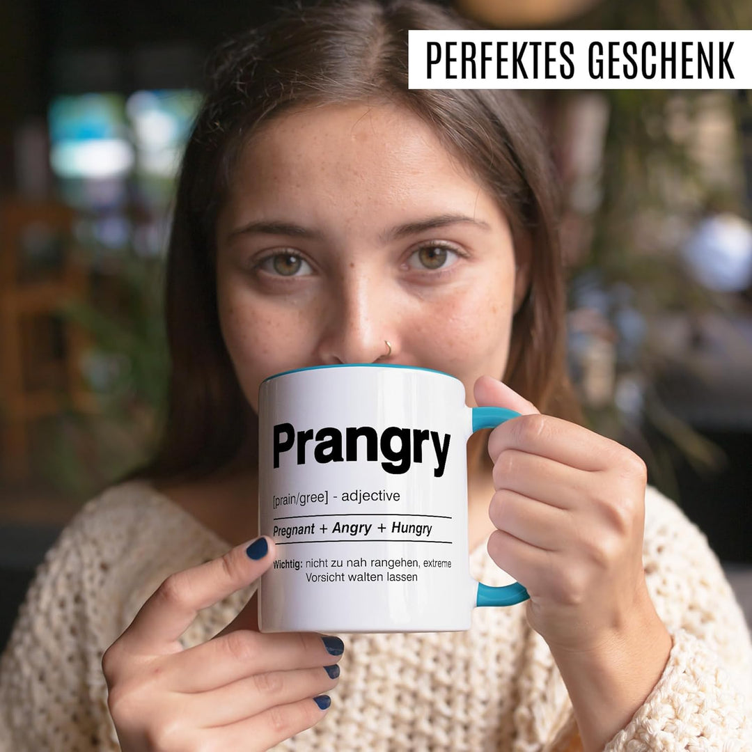 Tasse Schwangerschaft Geschenk Prangry - Pregnant + Angry + Hungry, Kaffeetasse Schwanger Mama Papa