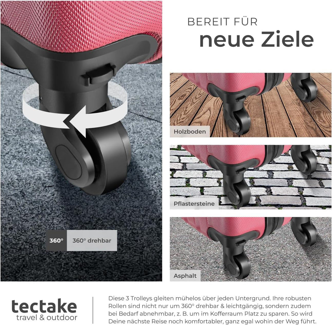 tectake® 3er Kofferset mit Kofferwaage & Kofferanhänger, Reisekoffer Set, ABS Hartschalenkoffer Set,