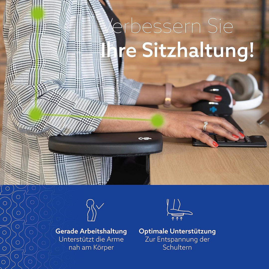 R-Go Armlehnenstütze, Ergonomisch Unterarmstütze, zum Anklemmen, Ellenbogen-Armlehne, Schreibtischve