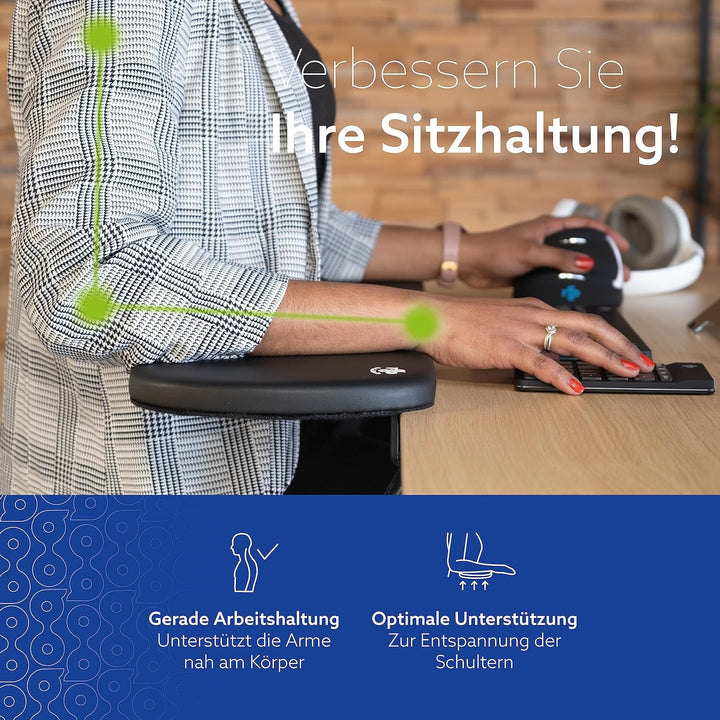 R-Go Armlehnenstütze, Ergonomisch Unterarmstütze, zum Anklemmen, Ellenbogen-Armlehne, Schreibtischve