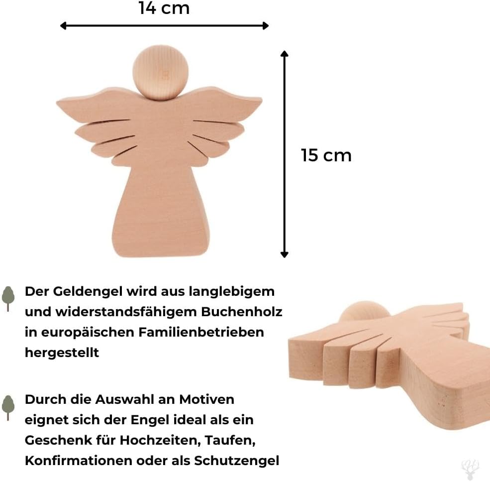 HOFMEISTER® Holzengel Geldgeschenk personalisierte Gravur - Geschenkidee zur Taufe, Konfirmation, Ho