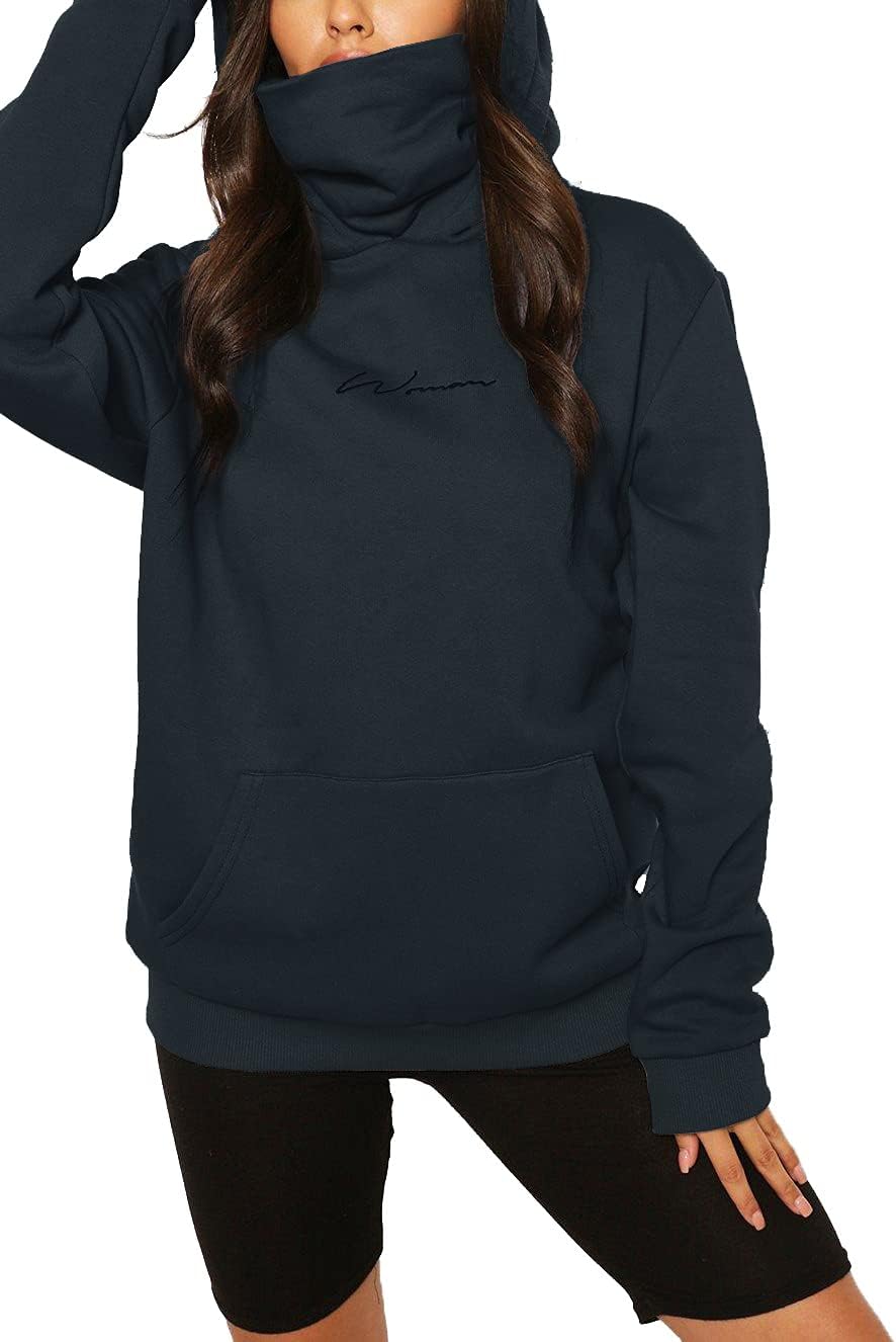 TrendiMax Damen Hoodie Kapuzenpullover Langarm Sweatshirt Winter Pullover Hochkragen Sweatjacke Kapu