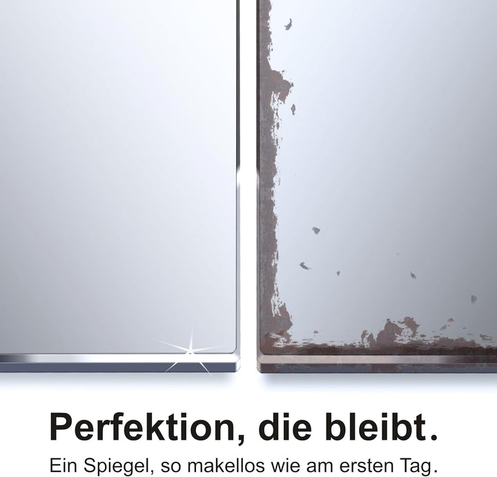bijon Badezimmer-Spiegel ohne Rahmen, Hochglanzpolierte Kanten, Bad-Spiegel mit Befestigungsset, 90°
