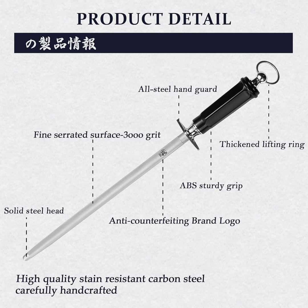 MITSUMOTO SAKARI 40 cm Runder Wetzstahl, Messerschleifer Profi, Japanischer Kohlenstoffstahl Knife S