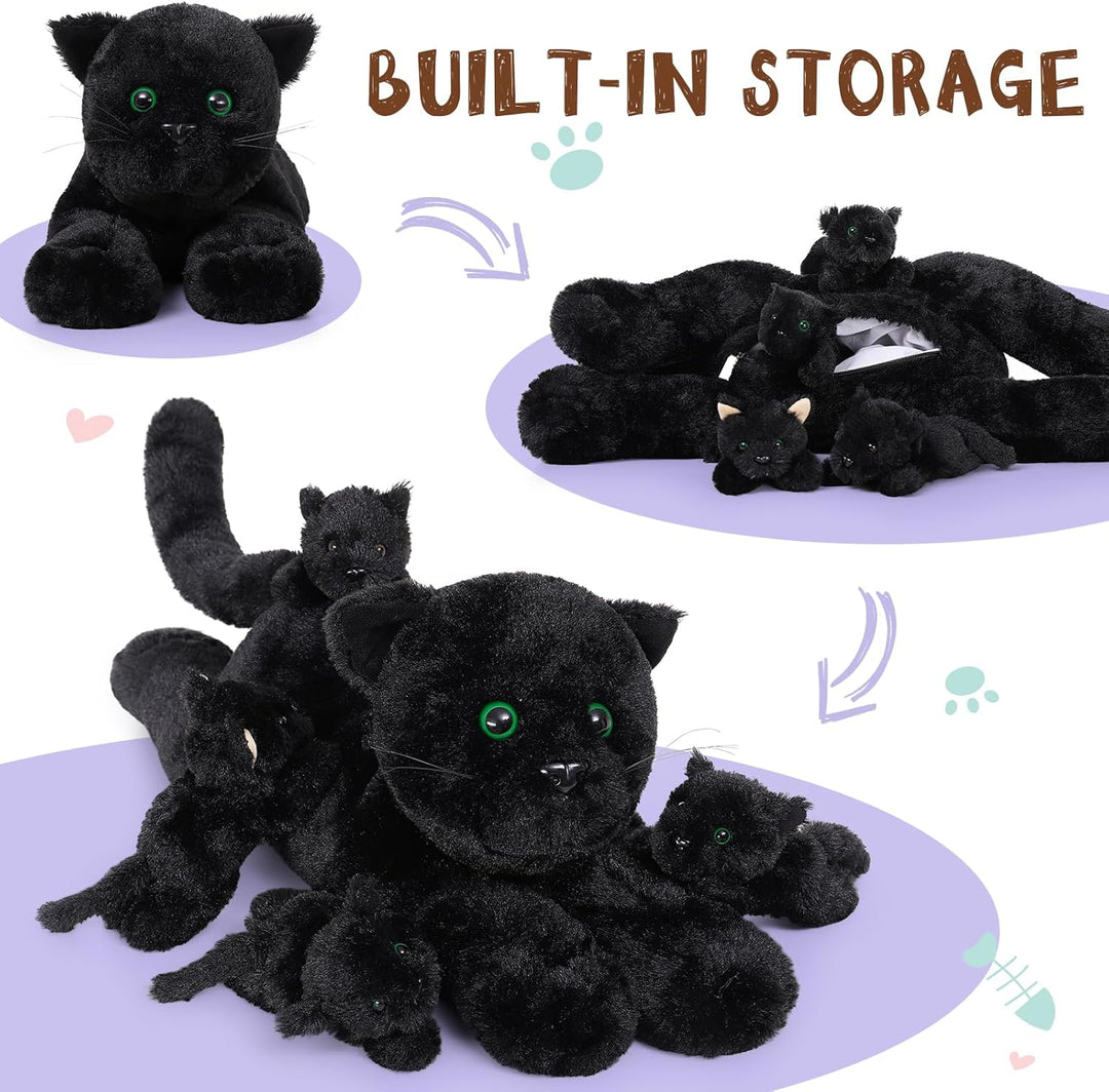 MorisMos 5 stücke Katze schwarz Plüschtier Set, liegend - 52cm Länge - gross schwarzkatze Kuscheltie