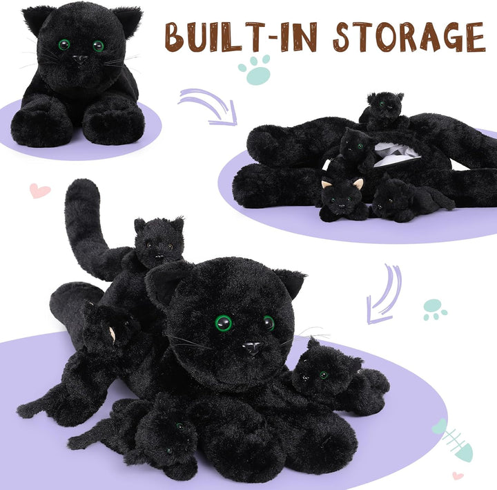 MorisMos 5 stücke Katze schwarz Plüschtier Set, liegend - 52cm Länge - gross schwarzkatze Kuscheltie