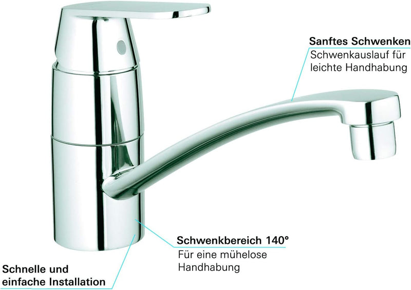 GROHE Eurosmart Cosmopolitan Küchenarmaturen Einhand-Spültischbatterie (DN 15, flacher Auslauf) chro