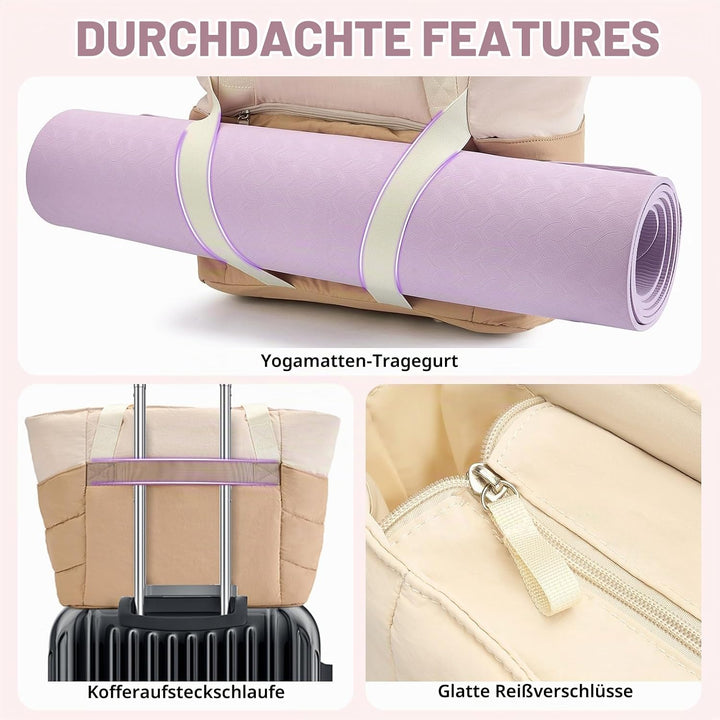 Axcone Tragetasche für Damen mit Reissverschluss,Gesteppte Tragetasche,Sporttasche mit Yogamatten-Gu