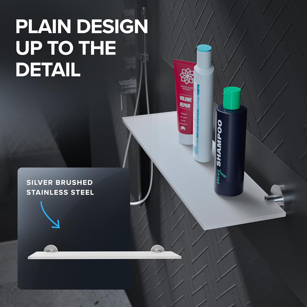 ovimar Badablage Nordborg | Edelstahl | Silber | Glasablage zum Bohren | hängend im Bad oder in der