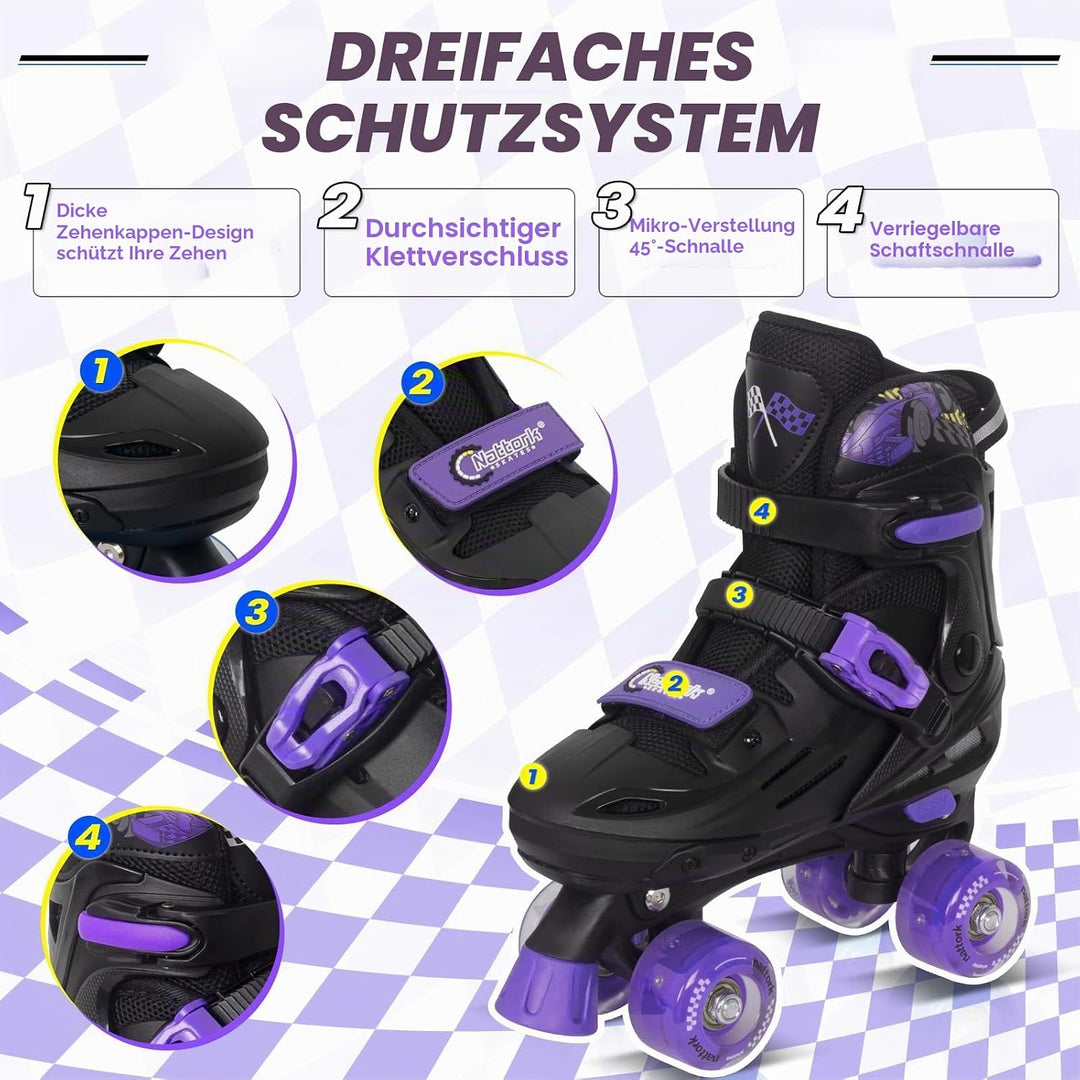Nattork Rollschuhe Kinder, Verstellbare Rollschuhe für Kinder Jungen Mädchen, 4 Grössen Verstellbar