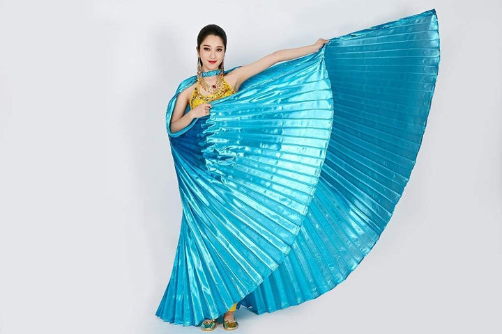 Wuchieal Öffnung Bauchtänzerin Isis Flügel Dancing Requisiten Kostüm mit Stöcke Tasche (Hellblau, On