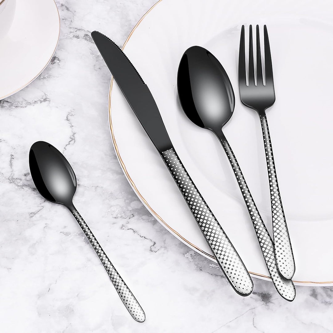 Besteck Set Schwarz 6 Personen, HONKKU 30 Teilig Edelstahl Besteckset, Essbesteck mit Einzigartiges