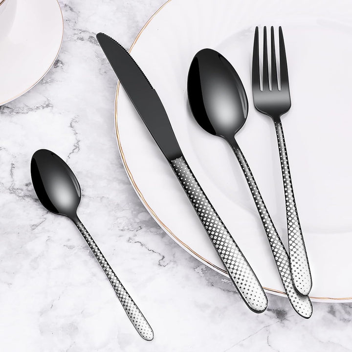 Besteck Set Schwarz 6 Personen, HONKKU 30 Teilig Edelstahl Besteckset, Essbesteck mit Einzigartiges
