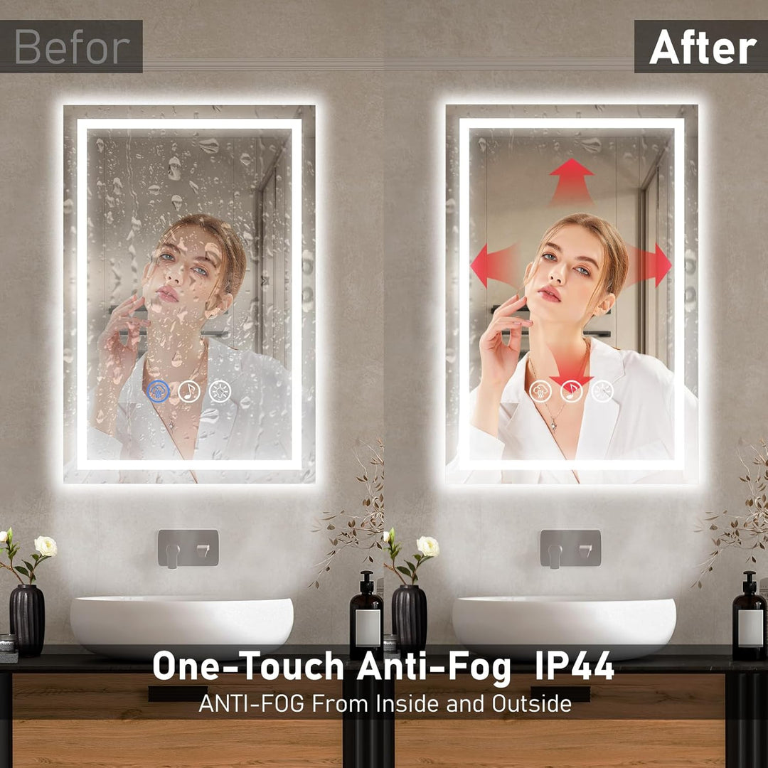 Badspiegel mit Beleuchtung LED, 40x60cm Bluetooth Spiegel mit Light, Wandspiegel mit Frontbeleuchtun