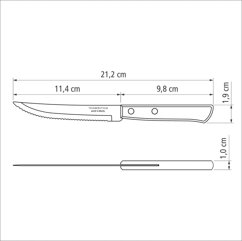 Tramontina Steakmesser Pizzamesser Set, 6-teilig, Wellenschliff, Rostfreier Edelstahl, Ergonomisch,