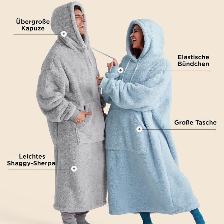 BEDSURE Hoodie Decke mit Ärmeln Kuschelpullover - Tragbare Decke zum Anziehen Erwachsene Hellblau, W