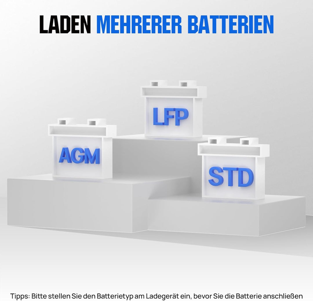ECO-WORTHY 12V/24V 20A LiFePO4 Batterieladegerät mit Multi-Current Optionen 5A/10A/15A/20A,automatis