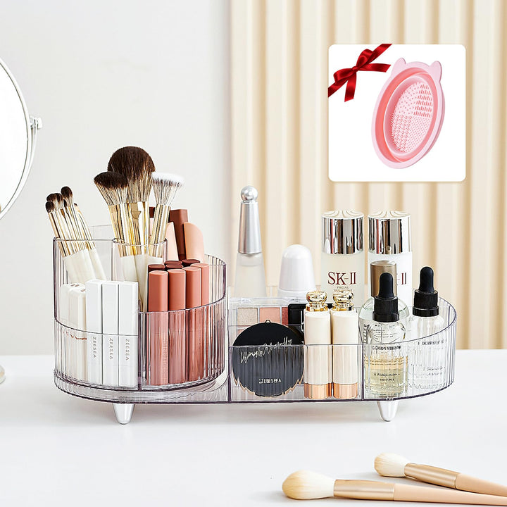 Make up Organizer 360° Drehbar, Grosser Bad Kosmetik Organizer mit Aufbewahrungsbox für Schminktisch