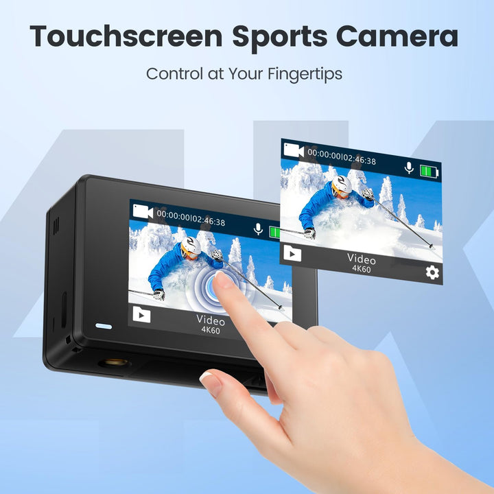 Touchscreen 4K60FPS Action Cam, Unterwasserkamera mit 64G SD Karte 48MP HD WiFi Kamera mit EIS 40M W
