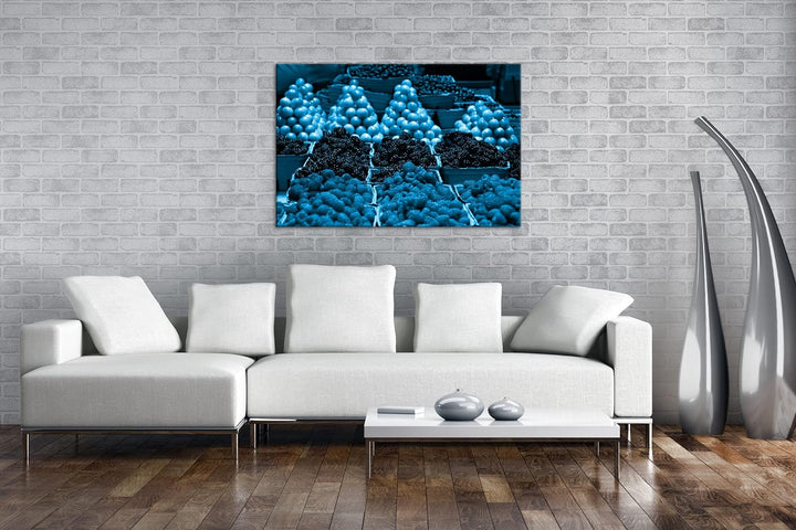 deyoli Früchte auf dem Marktplatz Format 80x60 Effekt: Monocrome Blau als Leinwandbild, Motiv fertig