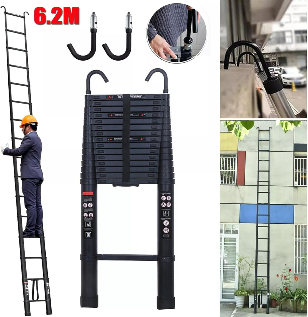 6,2 m Teleskopleiter Mehrzweckleiter ausziehbar klappbar Aluminiumleiter 6.2m/20ft, 6.2m/20ft