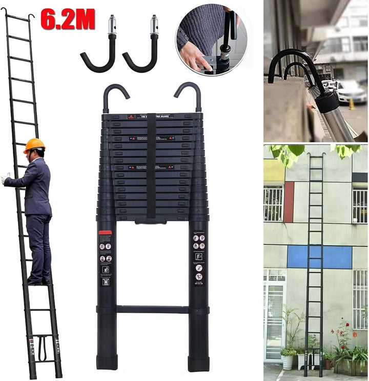 6,2 m Teleskopleiter Mehrzweckleiter ausziehbar klappbar Aluminiumleiter 6.2m/20ft, 6.2m/20ft