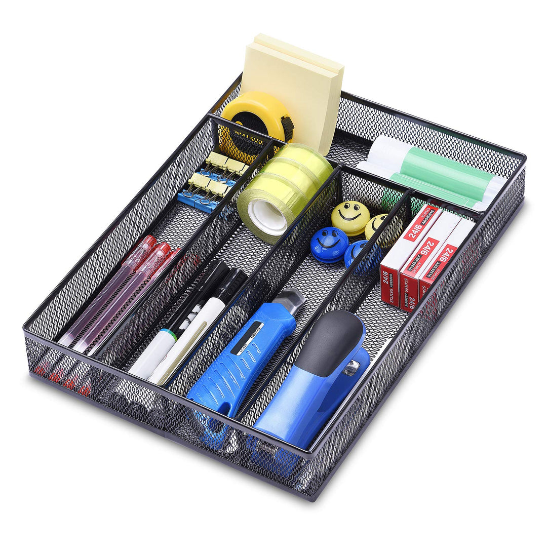 WuGeShop Schreibtisch Organizer Schubladen Metall 5 Fächer, Schubladeneinsatz Büro Tablett für Aufbe