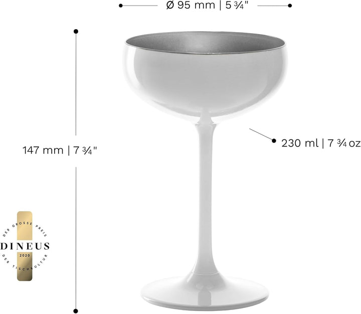 Stölzle Lausitz Elements Sektschalen Weiss (matt) Silber 6er Set 200ml I hochwertiges Kristallglas I