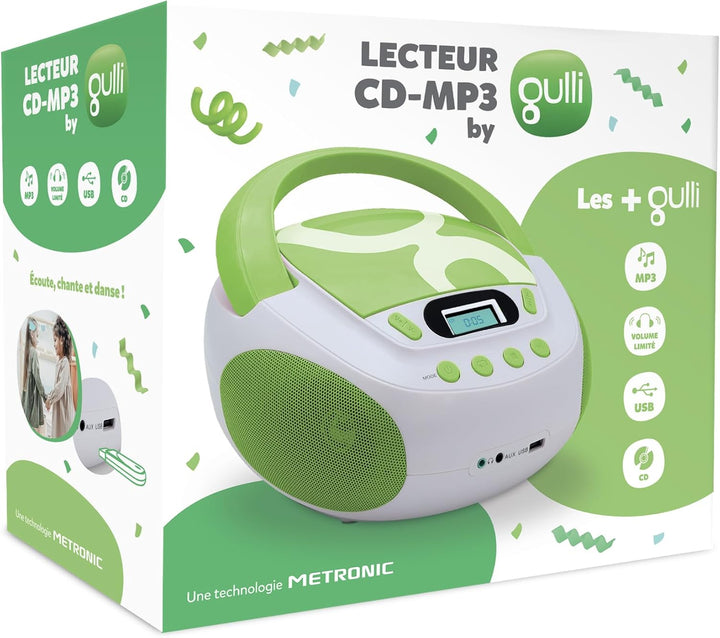 Metronic Gulli Radio/Tragbarer CD-/MP3-Player für Kinder, mit USB-Port Grün / Weiss, Grün / Weiss
