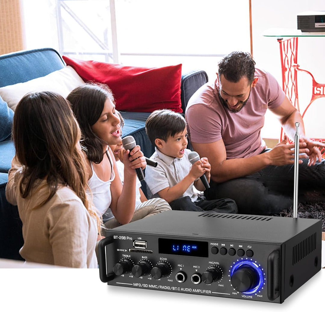 PROZOR Audio Power Stereo Verstärker Bluetooth 5.0 Verstärker Hifi Stereo Amplifier mit 2 Kanal, Bas