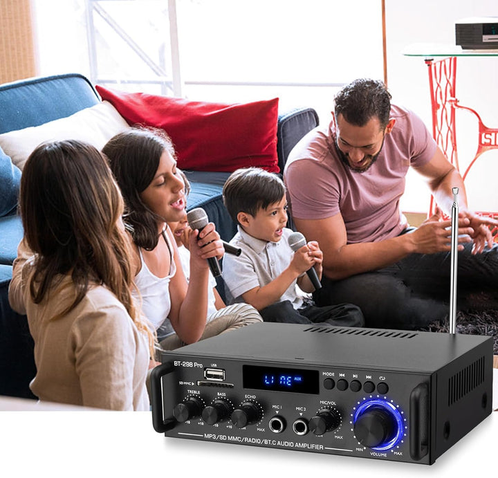 PROZOR Audio Power Stereo Verstärker Bluetooth 5.0 Verstärker Hifi Stereo Amplifier mit 2 Kanal, Bas