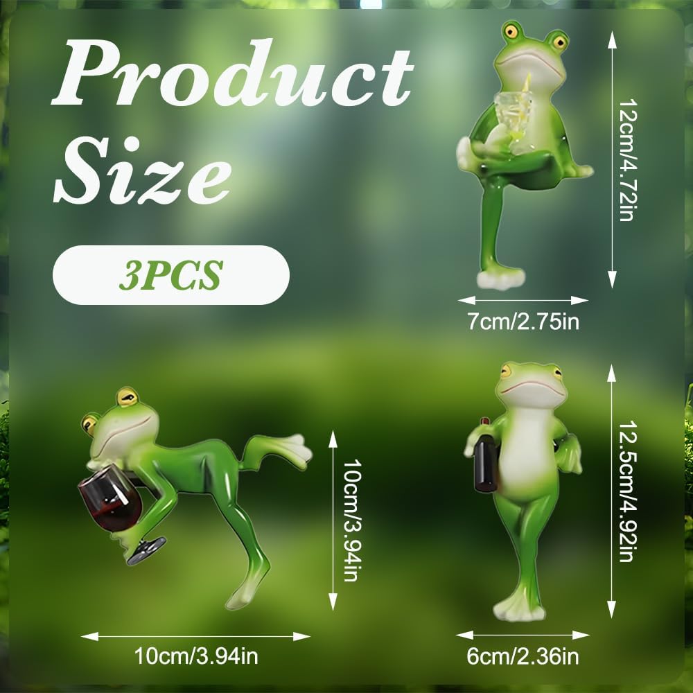 3 Stück Frosch Blumentopf Hänger, Frosch Deko Garten, Harz Lustige Figuren Gartendeko, Gartenfigur S