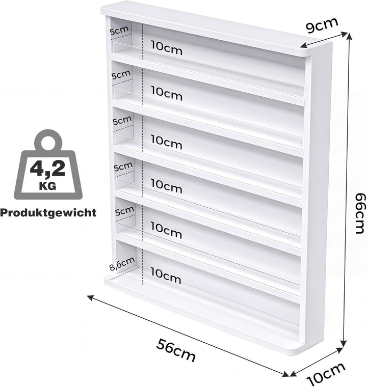 Nagellackregal Wandmontage mit 6 Ebenen, Stabiler Nagellack Organizer aus MDF & Acryl, Wandregal für