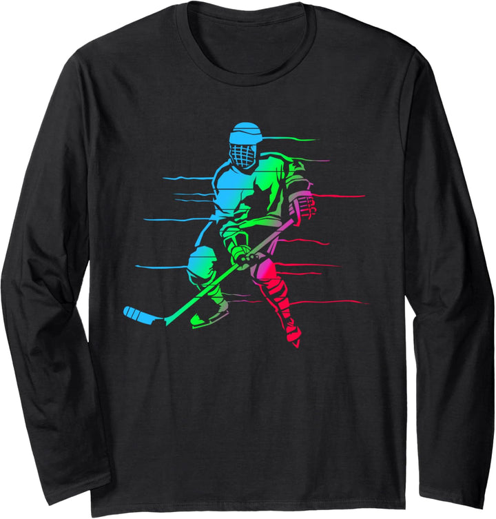 Eishockeyspieler, buntes Design, Hobby-Eishalle Langarmshirt