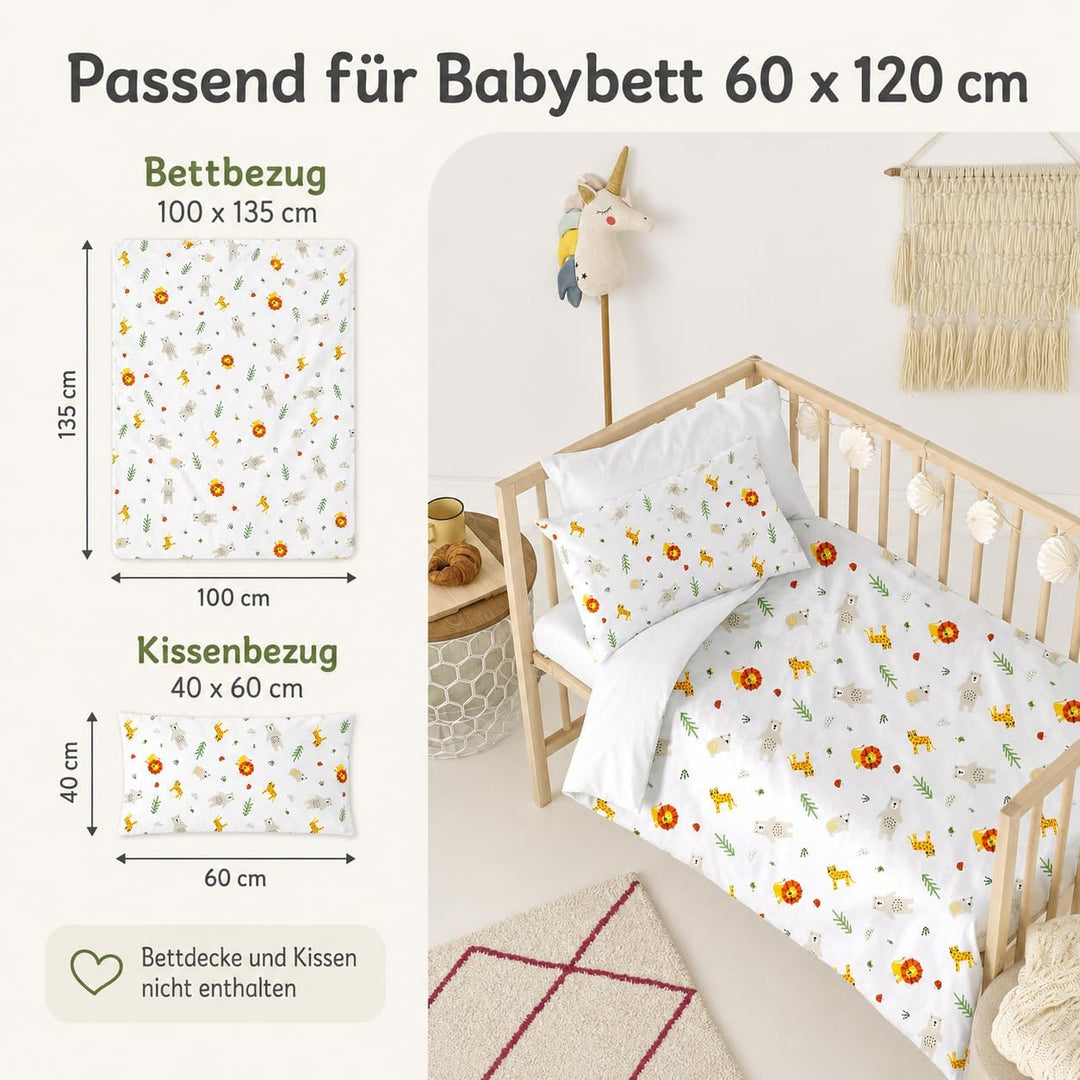 various Wendbare Babybettwäsche-Sets (60 x 120 cm), 100% Baumwolle, bestehend aus Bettbezug und Kiss