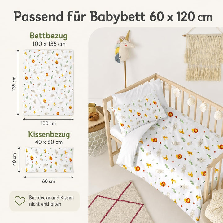 various Wendbare Babybettwäsche-Sets (60 x 120 cm), 100% Baumwolle, bestehend aus Bettbezug und Kiss