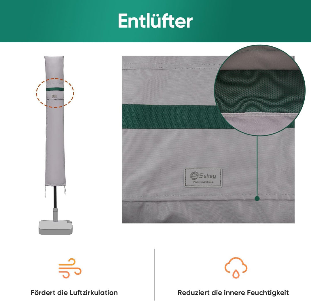 Sekey Sonnenschirm Schutzhülle mit Stab, Abdeckhauben für Ø 300 cm Gartenschirm mit Belüftungsöffnun