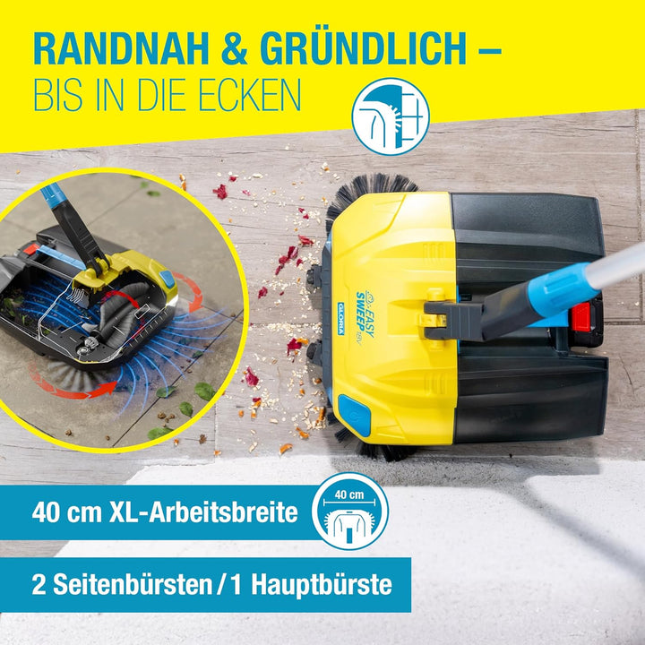 GLORIA Akku-Kehrmaschine EasySweep 18V | Elektrischer Akkubesen & Kehrbesen für Indoor & Outdoor | E