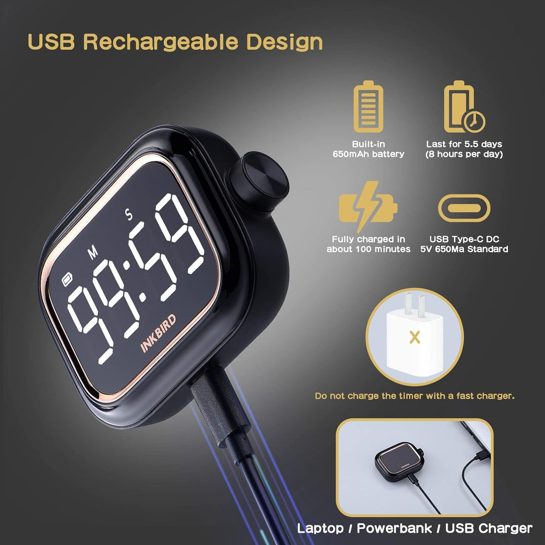 Inkbird Eieruhr, Küchentimer wiederaufladbarer 4 Stufen Alarm Produktivitäts eieruhr digital IDT-02,