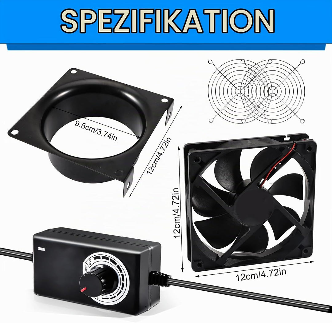 Joycabin 100mm Rohrventilator DC12V Lüfter Axiallüfter Abluftventilator mit Geschwindigkeitsregler,E