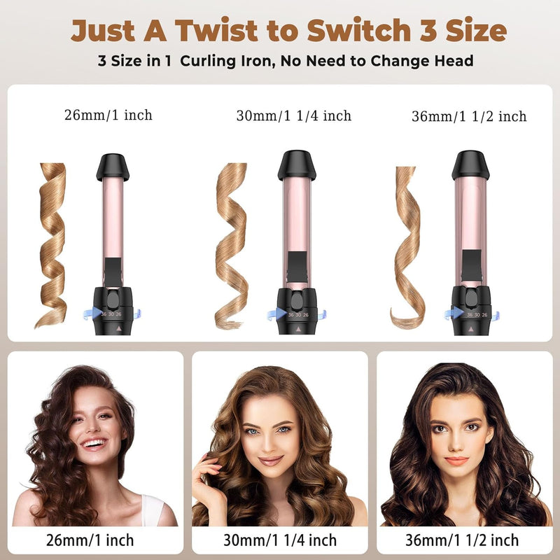 Lockenstab Grosse Locken,3 in 1 Lockenstab 26mm/30mm/36mm, Lockenstab für Kurze Haare und Lange Haar