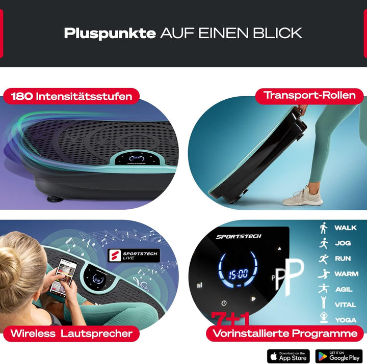 Sportstech Vibrationsplatte VP250 im edlen Curved Slim Design | Fettverbrennung &amp; Muskelaufbau | lei