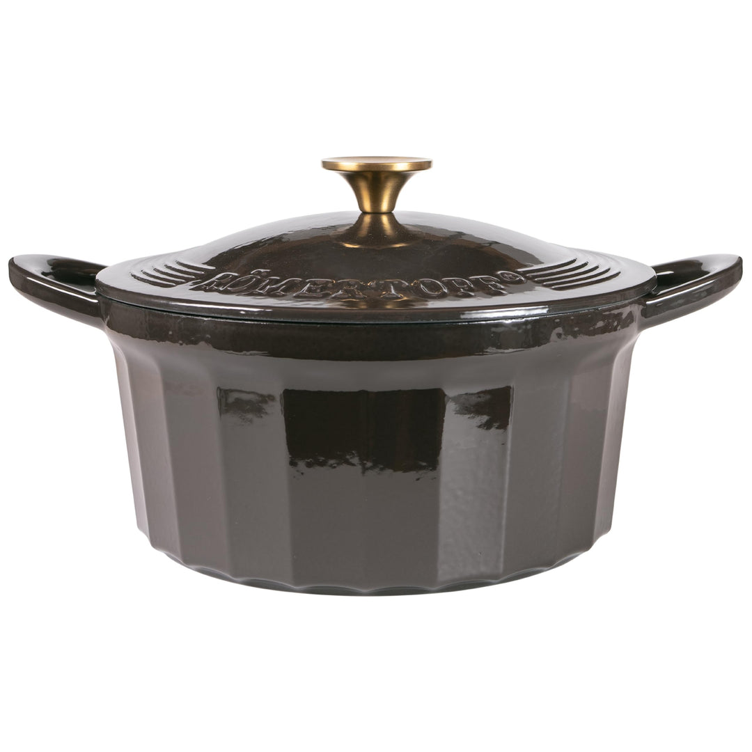 Römertopf Bräter Emaille Gusseisen Topf Schmortopf 24 cm Deckel, Anthrazit Anthrazit 24 cm, Anthrazi