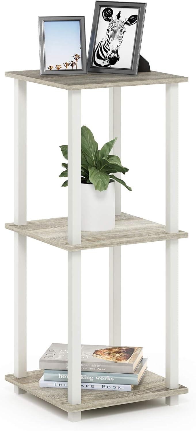 Furinno Simplistic Sofatisch, Couchtisch, Beistelltisch, mit 2 Ebenen, 2-er Set, Sonoma Eiche / Weis