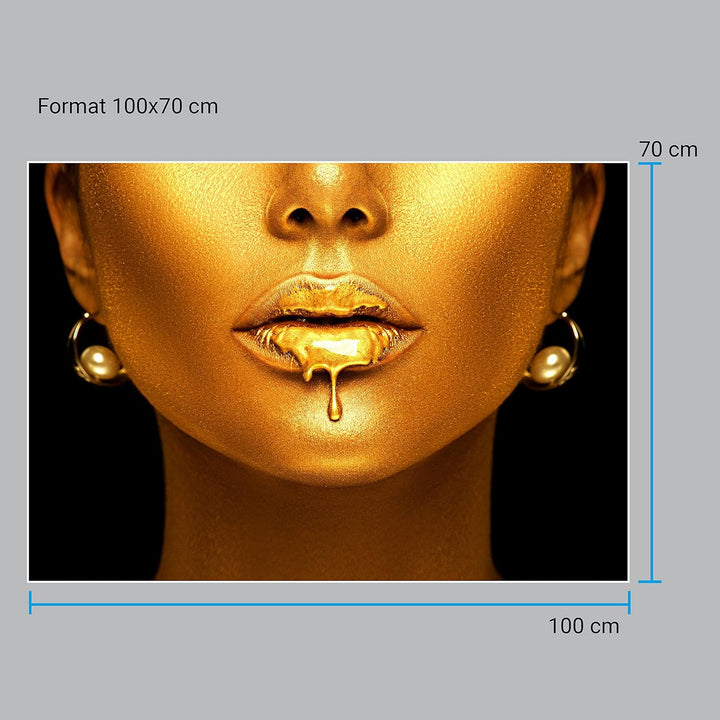 wandmotiv24 Poster als Wanddeko, Grösse 100x70cm, Gold Collection, Frau in Gold, Lippen, Farbe, Schm