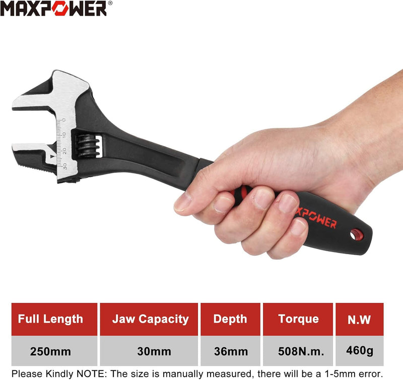 MAXPOWER verstellbarer Schraubenschlüssel 250mm Einmaulschlüssel 30mm breiter Backen verstellbarer S