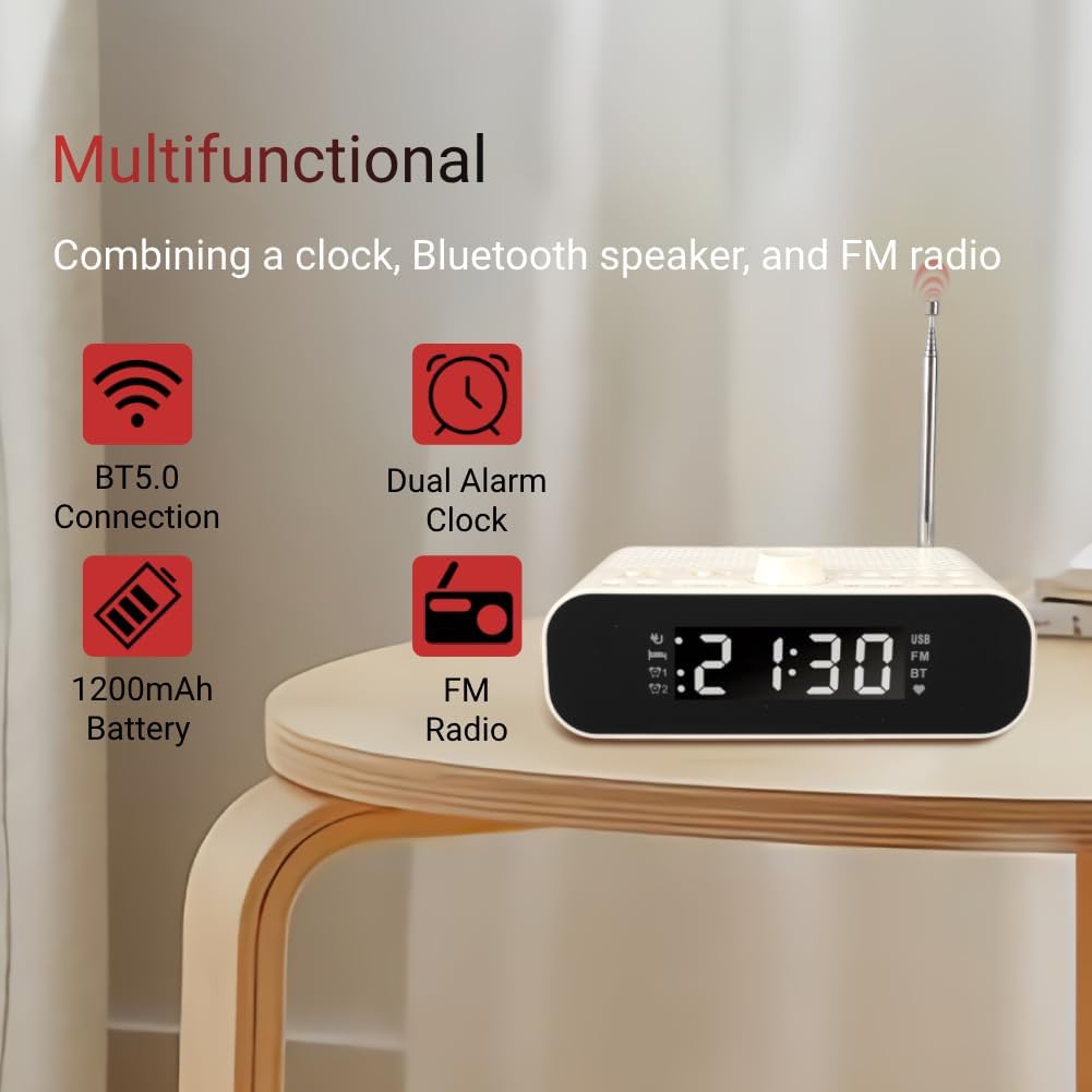 Digitaler Radiowecker, Dual Wecker, Lautsprecher, UKW Radio mit USB Ladeanschluss, 5.0 Verbindung, L