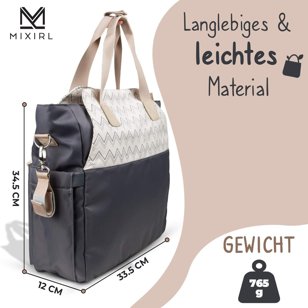 𝐌𝐈𝐗𝐈𝐑𝐋® Baby Wickeltasche mit Wickelunterlage &amp; Kinderwagenbefestigung für unterwegs - wasserabweise