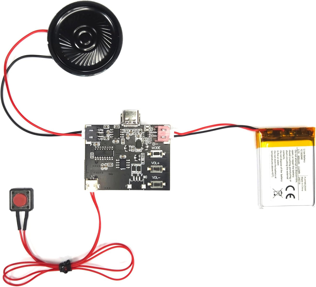 MP3 Soundmodul mit 1 AN-Taste, 3 Wiedergabeoptionen (Nicht Loop, Loop und Zufall), 128 MB Speicher,